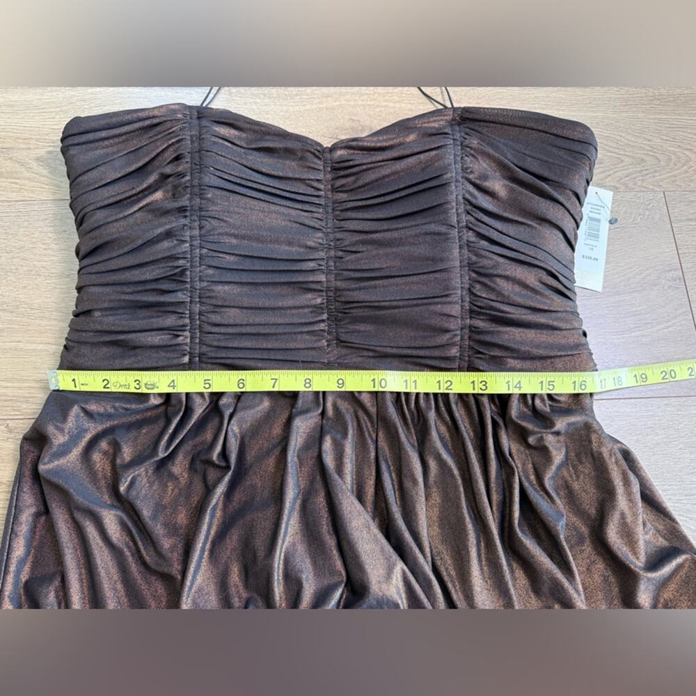 NWT Badgley Mischka Collection Bronze Ruched Strapless Cocktail Dress Size 16 - Picture 7 of 10